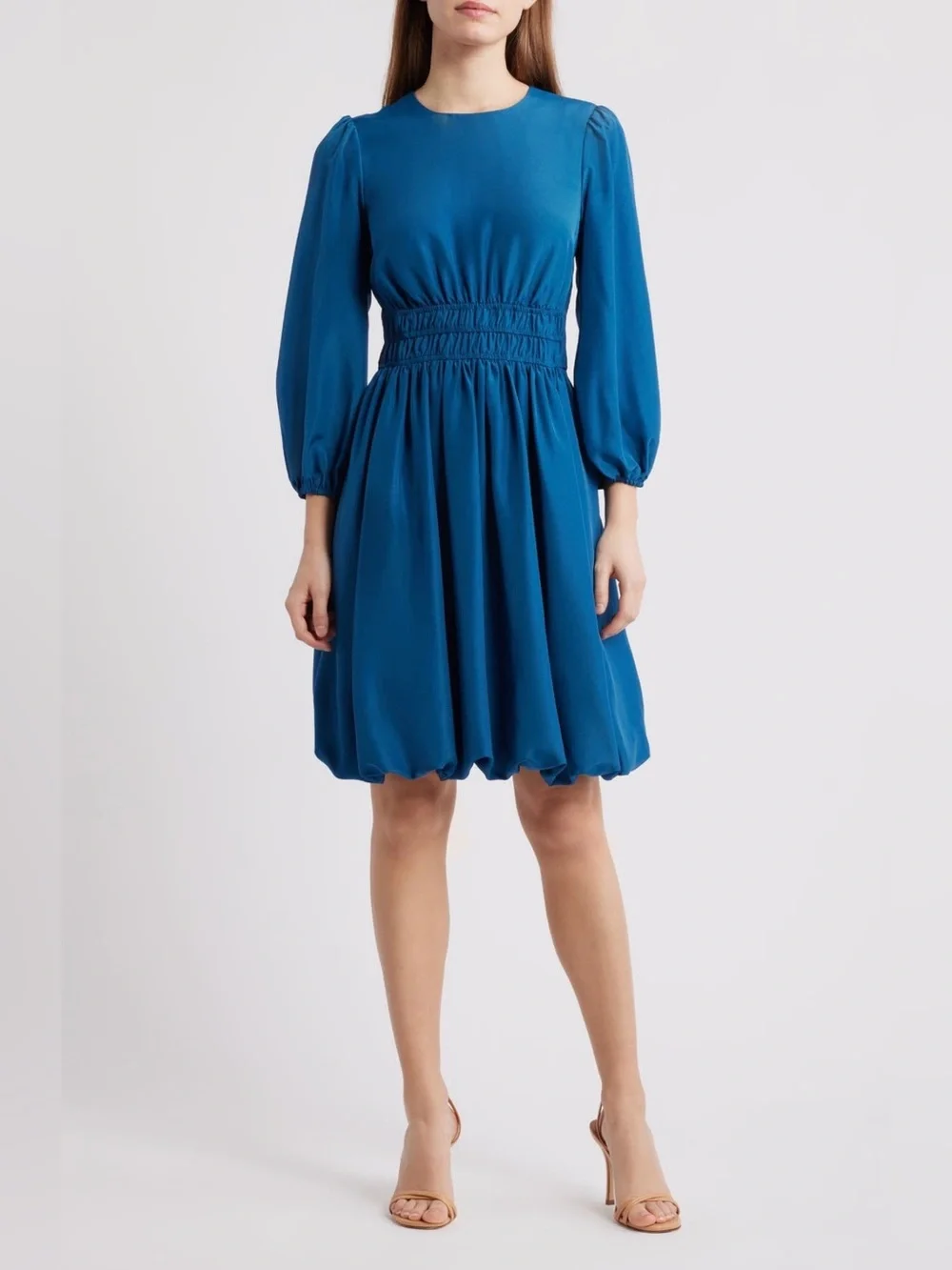 Eliza J Ballon Sleeve Crepe Fit & Flare Dress Size 8 Teal - Picture 1 of 15